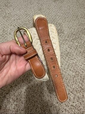 Woven Cream and Brown Leather Women's Waist Belt